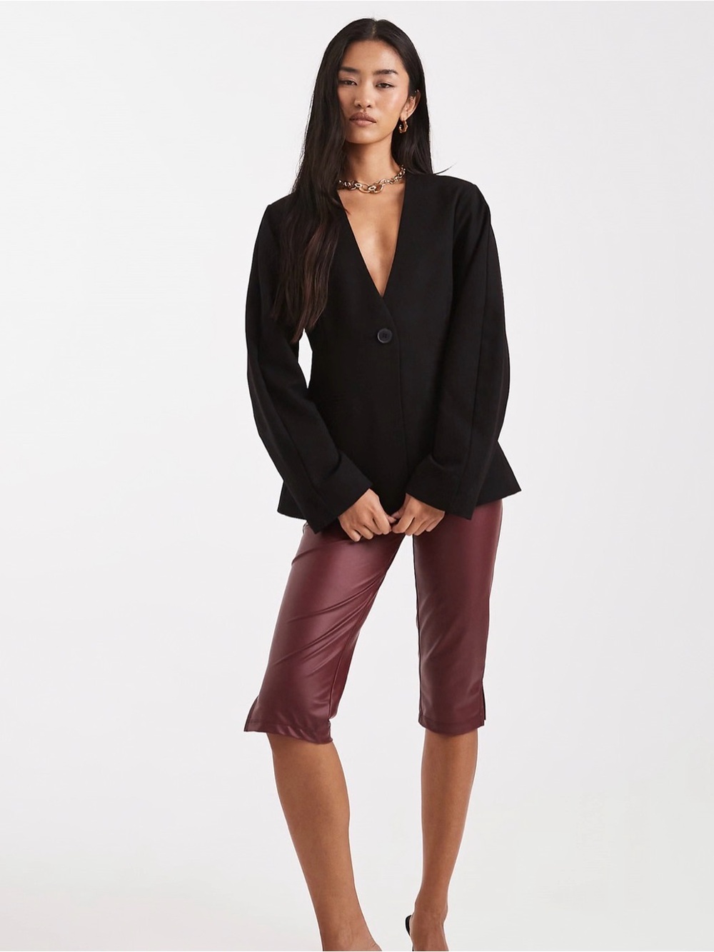 ASOS Black Plunge Single-Button Blazer